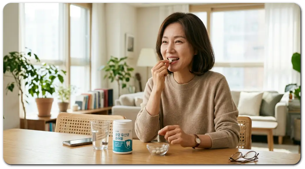 구강유산균-섭취하는-40대여성
