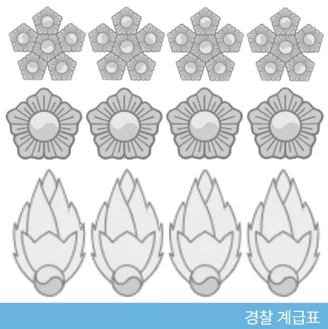 경찰 계급표로 태극 무궁화&#44; 무궁화&#44; 무궁화 꽃봉오리 순