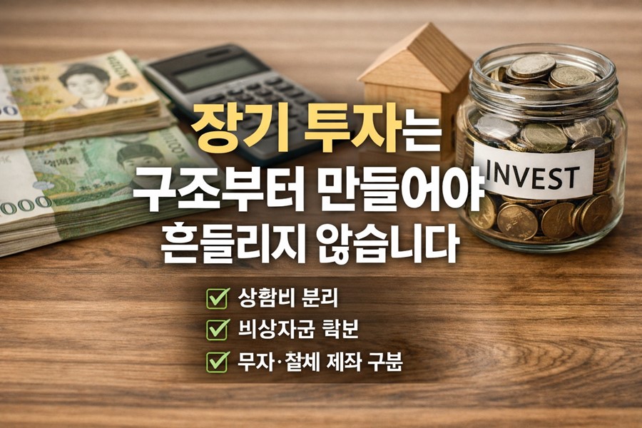 2026 장기 투자 방법을 위해 생활비, 비상자금, 투자금, 절세 계좌를 분리하는 구조를 설명하는 이미지