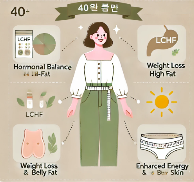 호르몬 변화 개선, 체중 감량, 활력 회복 효과를 세 가지 아이콘과 함께 설명함