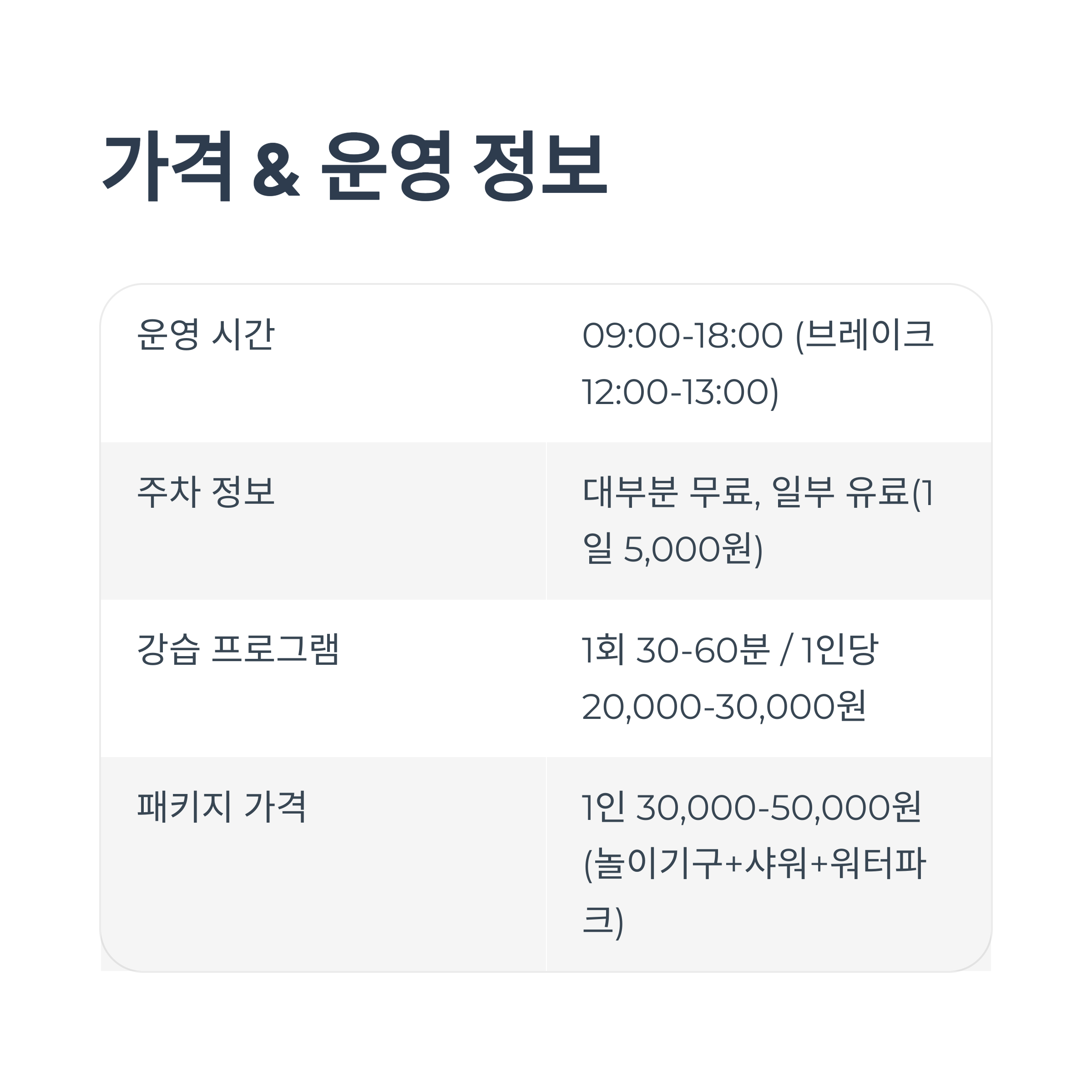 가격 &amp; 운영 정보