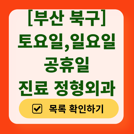 부산 북구 일요일 문 여는 정형외과 목록 ❘ 토요일, 주말, 공휴일 진료 영업 병원 리스트