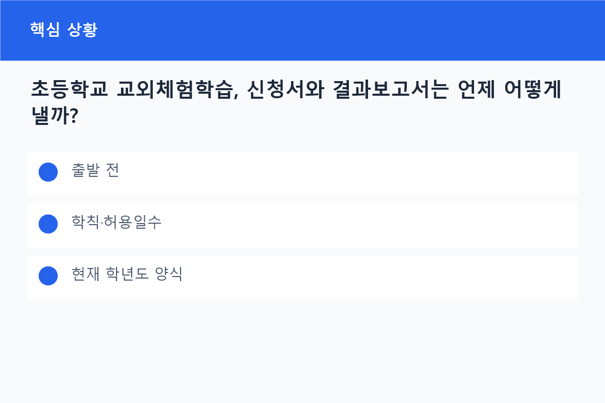 초등학교 교외체험학습, 신청서와 결과보고서는 언제 어떻게 낼까?의 출발 전 핵심을 정리한 정보 카드
