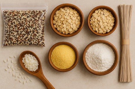 퀴노아·귀리·옥수수가루·쌀가루 등 글루텐 없는 곡물 재료