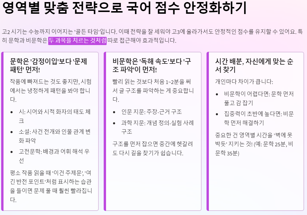 고2 국어, 문학과 비문학 전략 다르게 가야 할까?
