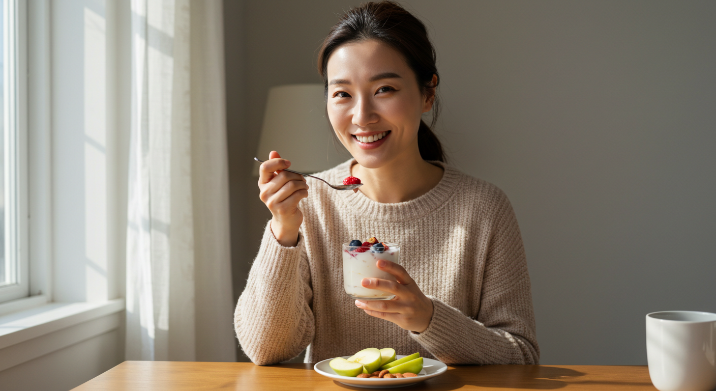 건강한 간식 먹는 여성