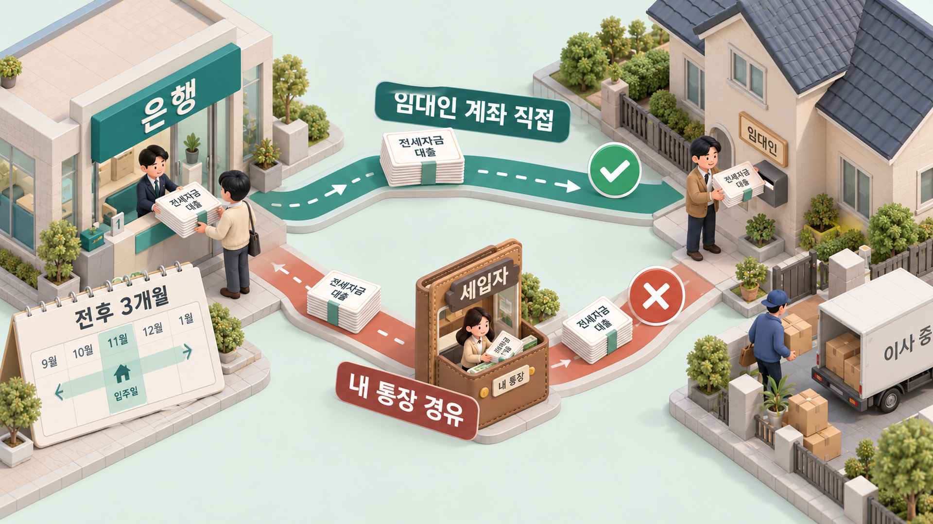 은행에서 임대인 계좌로 바로 가는 길과 내 통장을 거치는 길