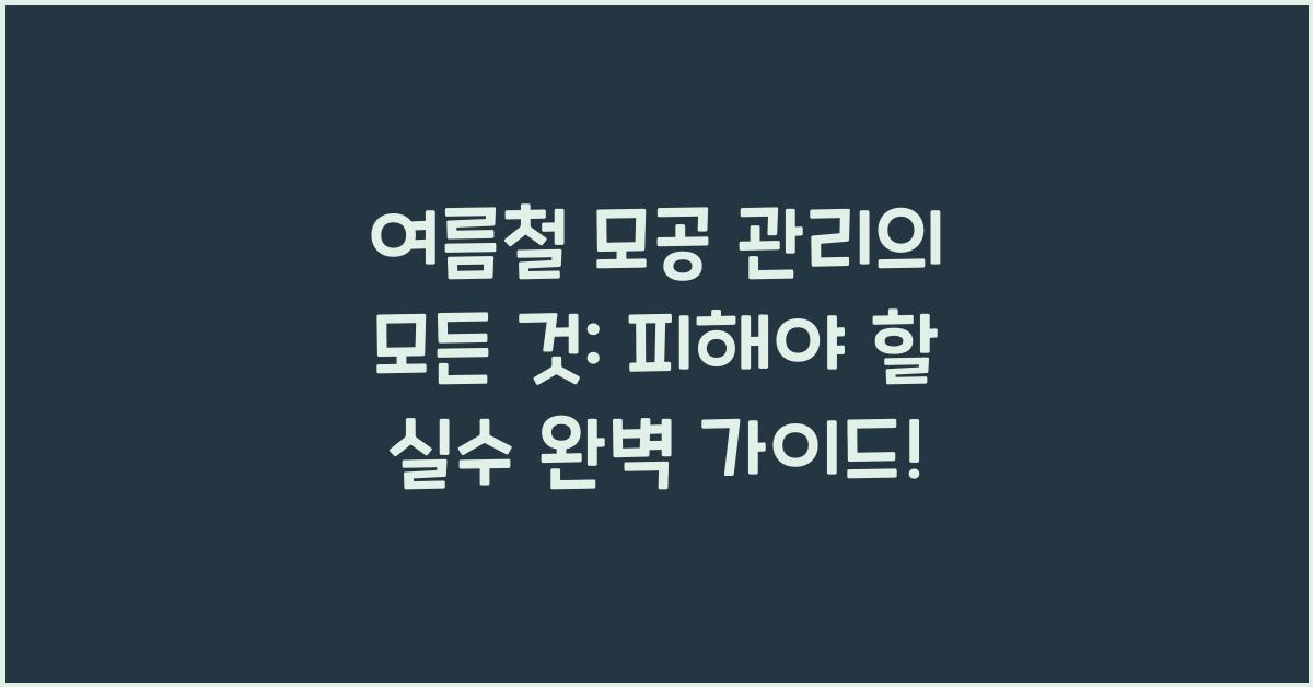 여름철 모공 관리의 모든 것: 피해야 할 실수