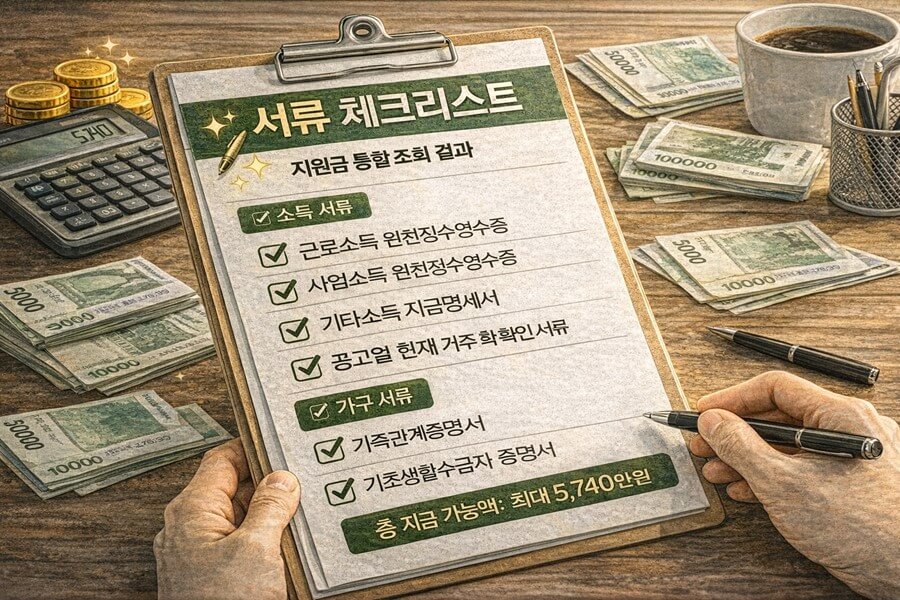 정부지원금 신청에 필요한 소득 거주 가구 계좌 서류 체크리스트 이미지