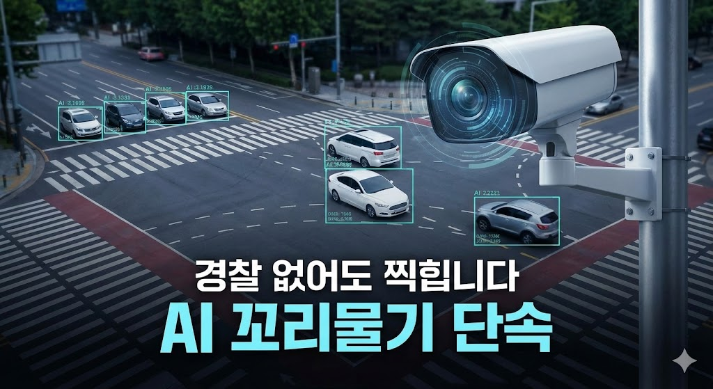 교차로 위에서 차량을 인식하고 있는 지능형 CCTV 단속 카메라AI 인식 프레임 그래픽 추가본문 3주차 문제 해결연락처 없는 무개념 주차