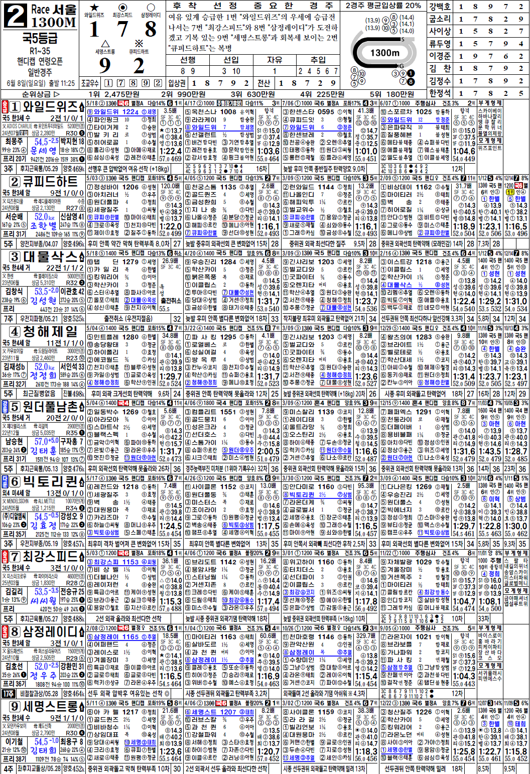 마사일호 경마예상지 출마정보와 6회전 경주결과 전적표