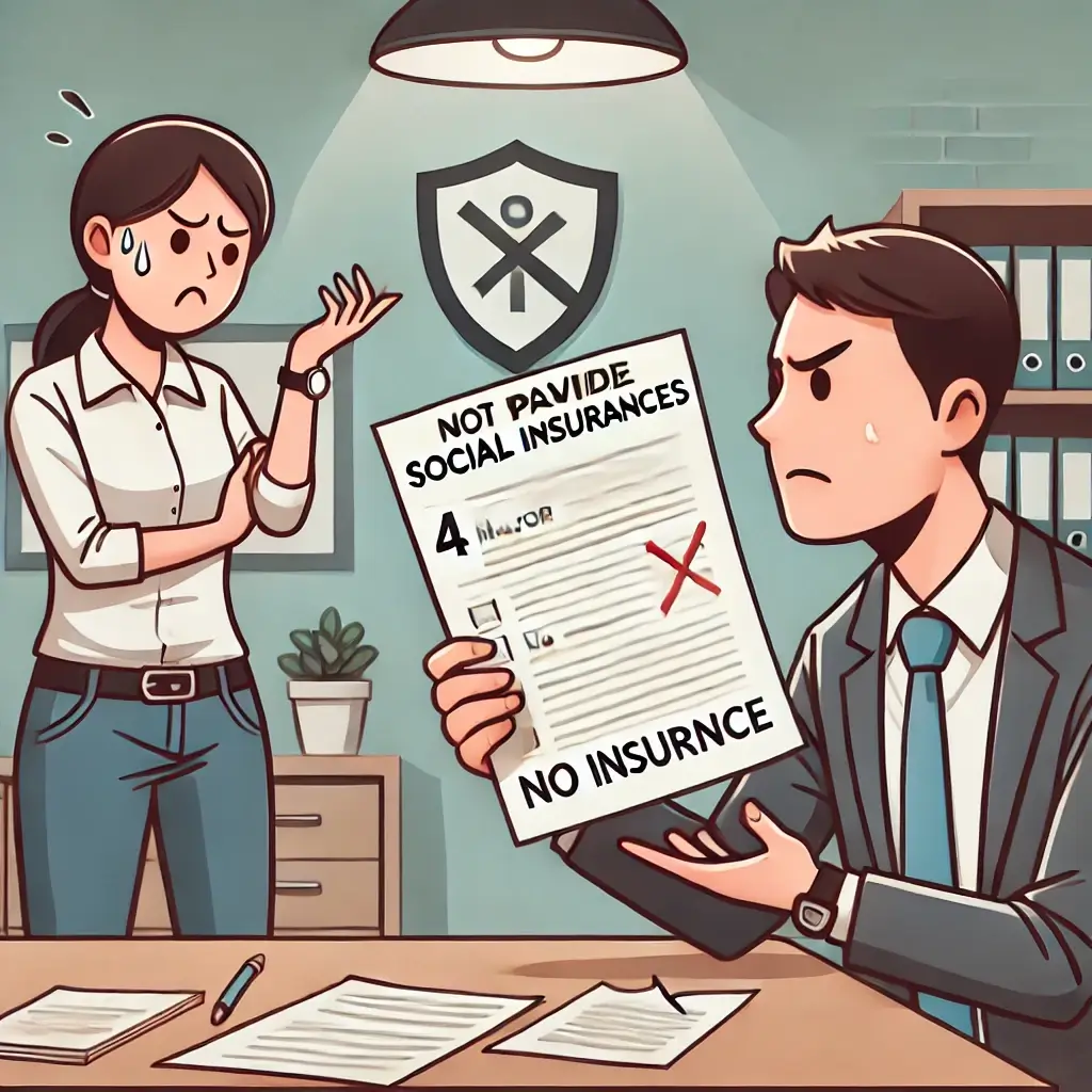 사업주와 근로자간에 갈등이 생긴 상황을 시각적으로 표현할 수 있는 일러스트 이미지