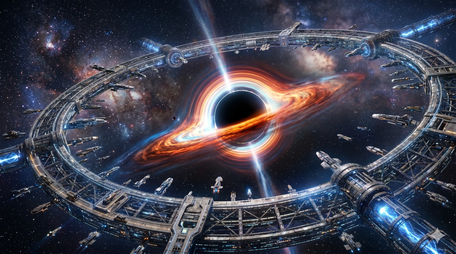 모래알의 망원경 Chapter 10: 블랙홀의 강착 원반 에너지를 통제하여 성간 문명으로 진입하는 인류와 외계 지성체의 대등한 조우 현장 묘사