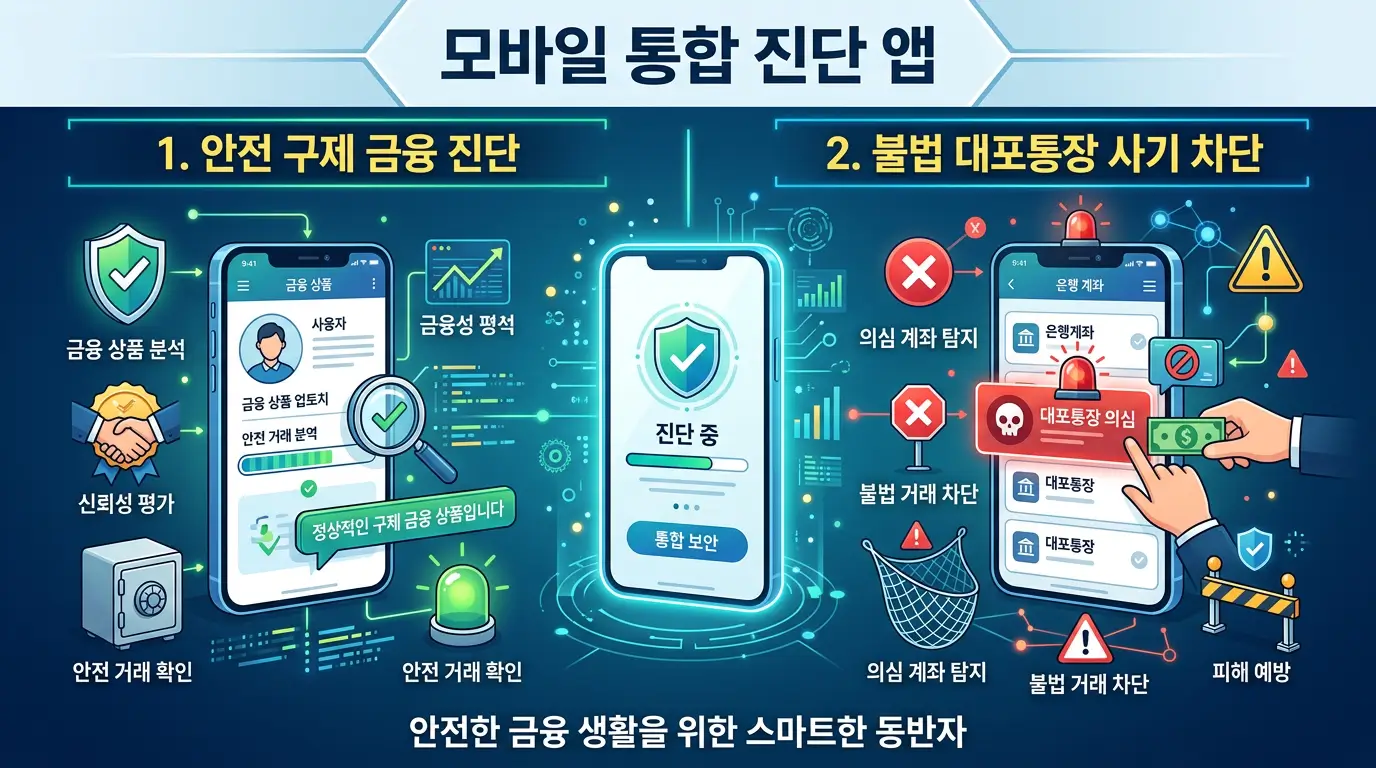 모바일 통합 진단 앱 안전 구제 금융 진단 및 불법 대포통장 사기 차단