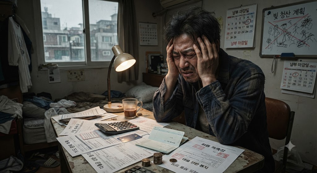 빚에 허덕이는 사람의 모습