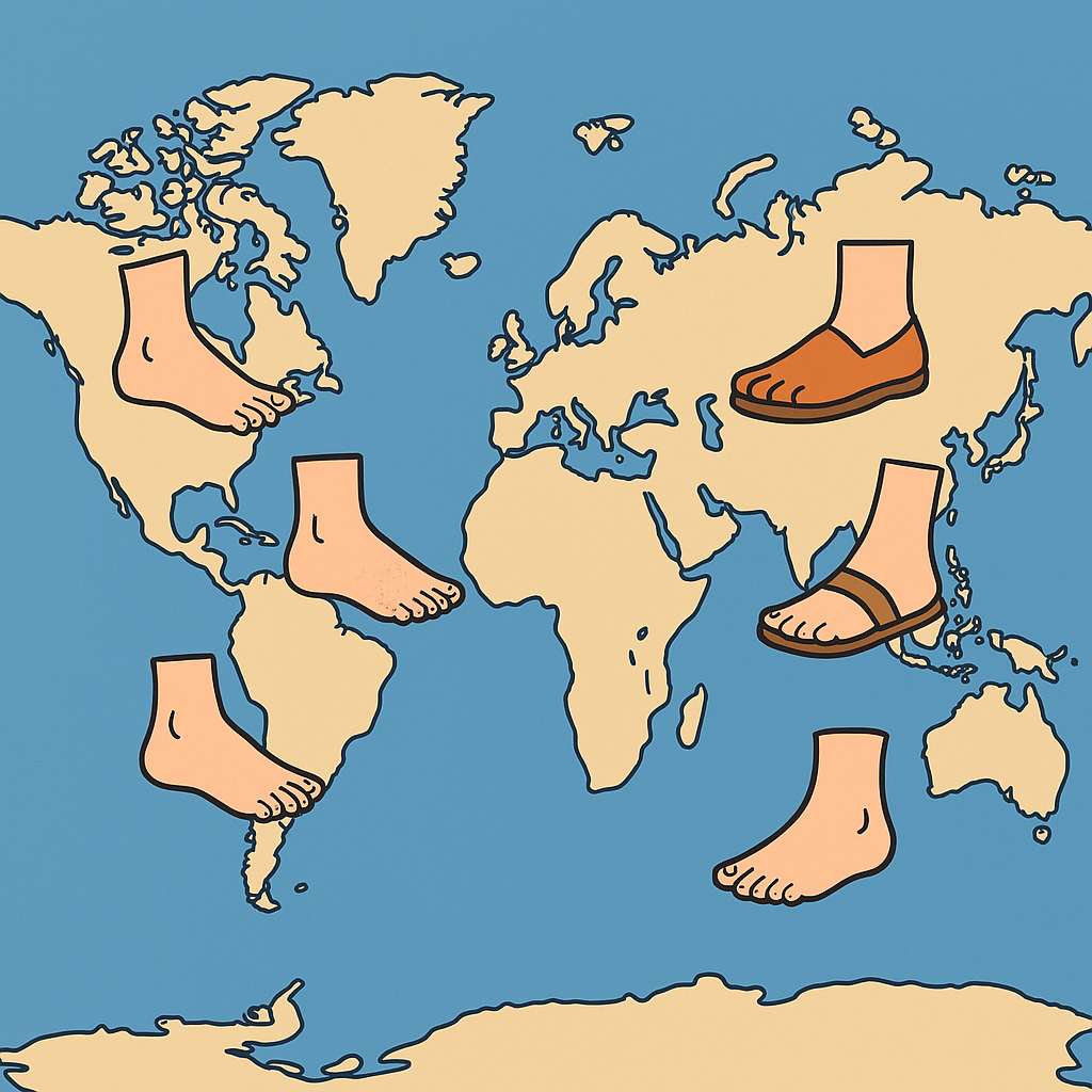 세계지도 위에 발그림이 있는 이미지