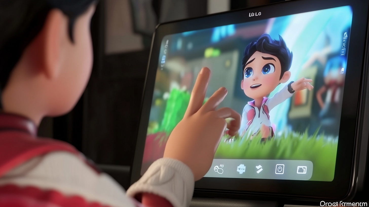 LG 트롬 세탁기의 직관적이고 컬러가 돋보이는 터치스크린 인터페이스의 클로즈업 이미지로 사용자 친화적인 조작을 강조합니다.