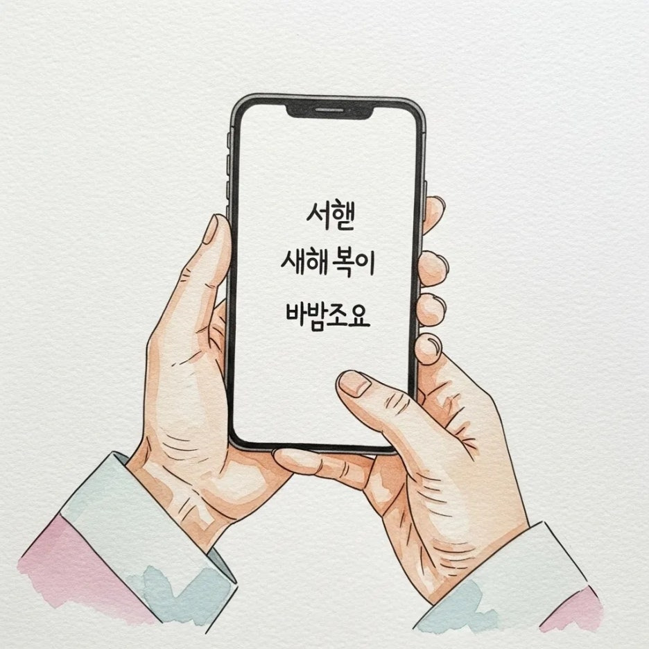 스마트폰으로 설날 인사 메시지를 보내는 손