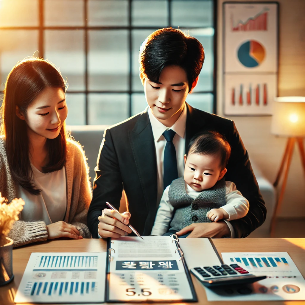 재무 상담사에게 신생아 특례 대출 서류를 설명받는 부부