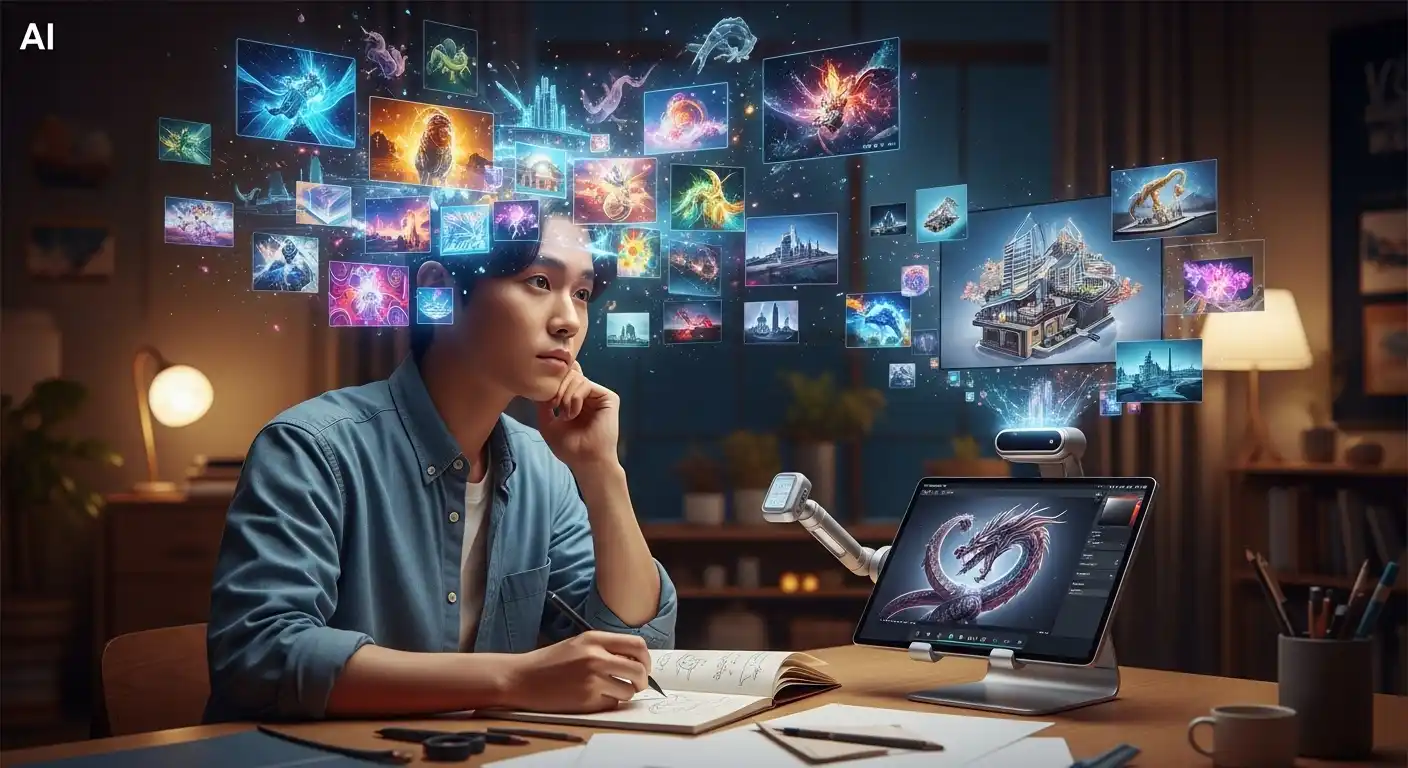 <img src="ai_creative_partner_imagination.webp" alt="생성형 AI가 인간의 상상력을 시각화하며 창작의 동반자로 함께하는 모습을 표현한 이미지입니다">