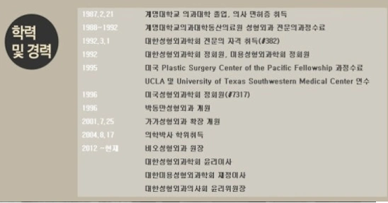 성형외과 박동만 학력 및 경력