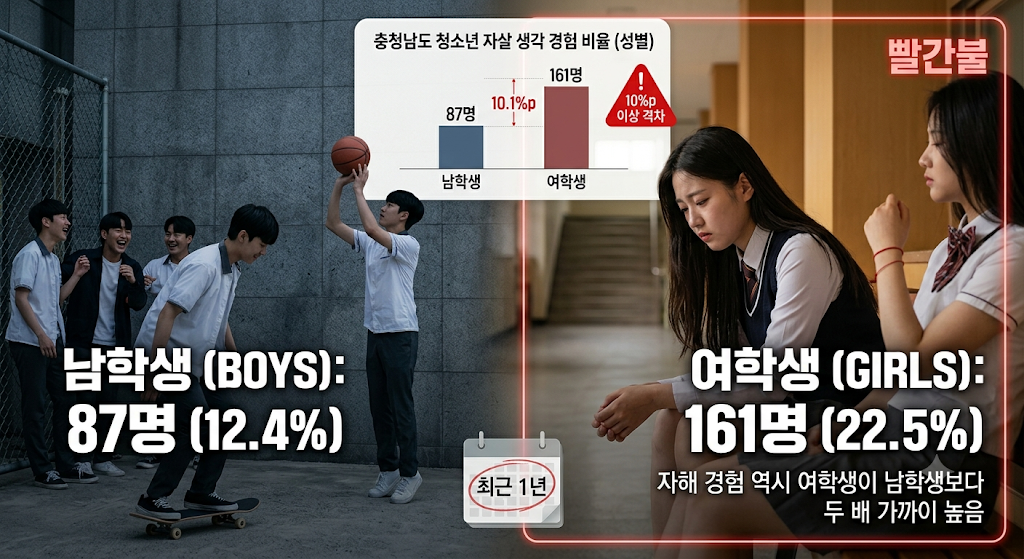 충청남도 청소년 자살 생각 경험 비율(성별)
