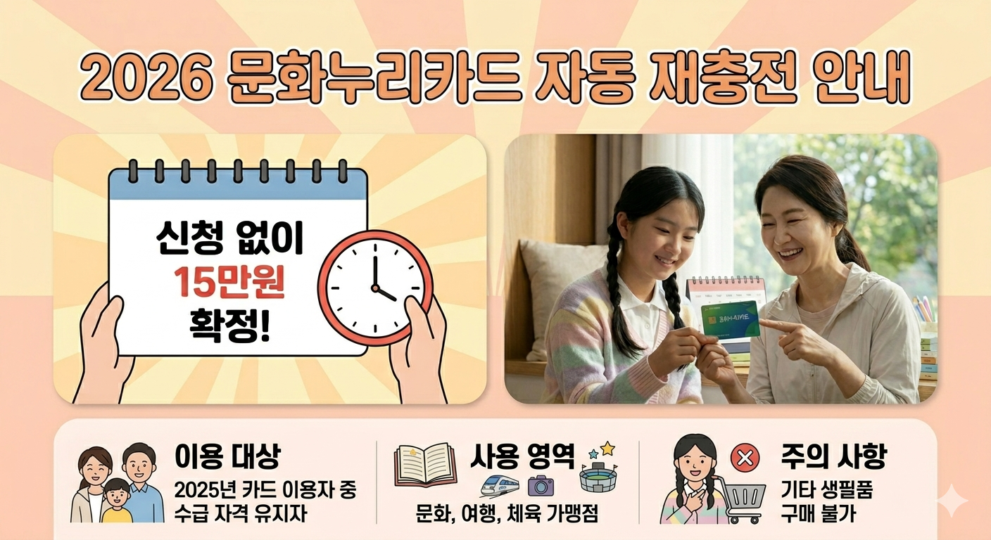문화누리카드 자동재충전 안내, 기존 유효 카드 소지자 및 자격 유지시 자동 충전, 자동재충전 제외 대상 및 알림톡 안내