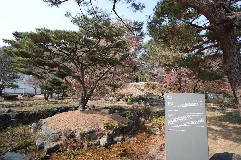 양평 물소리길 6코스의 핵심 쉼터, 세심정입니다. 조선 시대 학자의 숨결이 머문 이곳은 화장실과 게이트볼장 등이 있어 중반 보급을 취하기에 완벽한 쉼터 사진입니다.