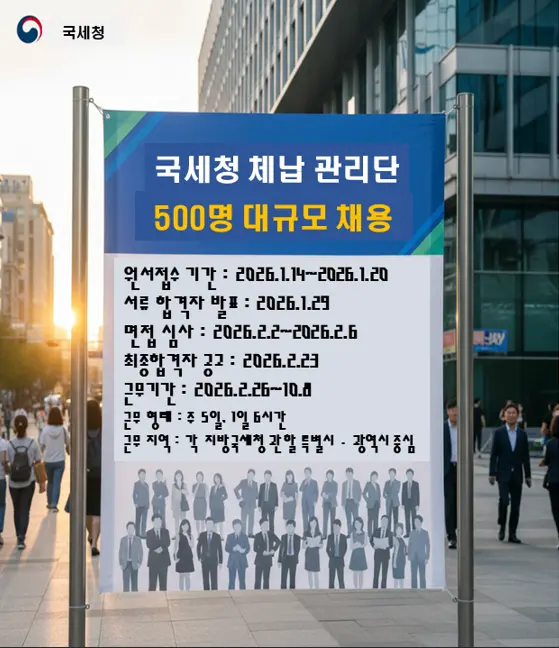 국세청 체납관리단 500명 대규모 채용, 어떤 일자리일까요?