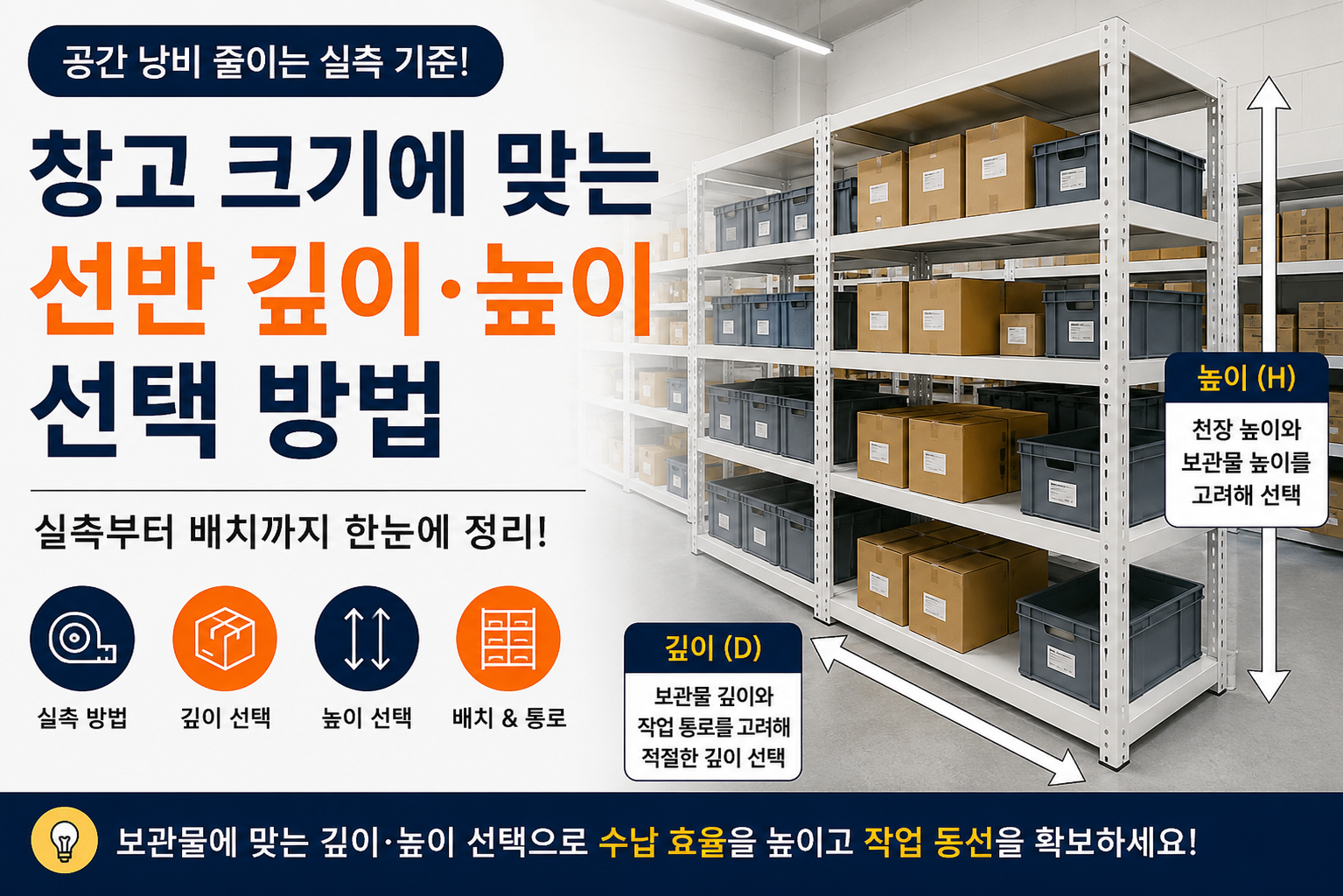 창고크기에 맞는 선반 깊이와 높이 선택방법
