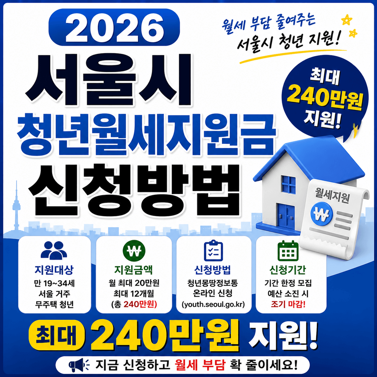 서울시 청년월세 240만원 받는 법