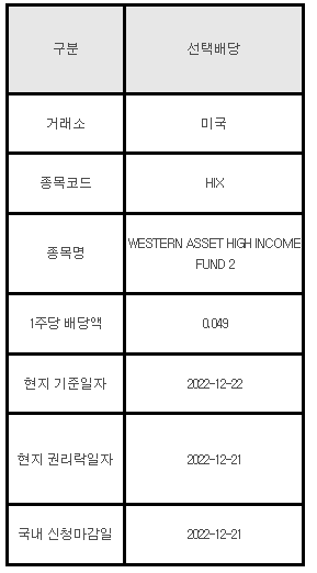 미국주식 선택배당 안내 HIX