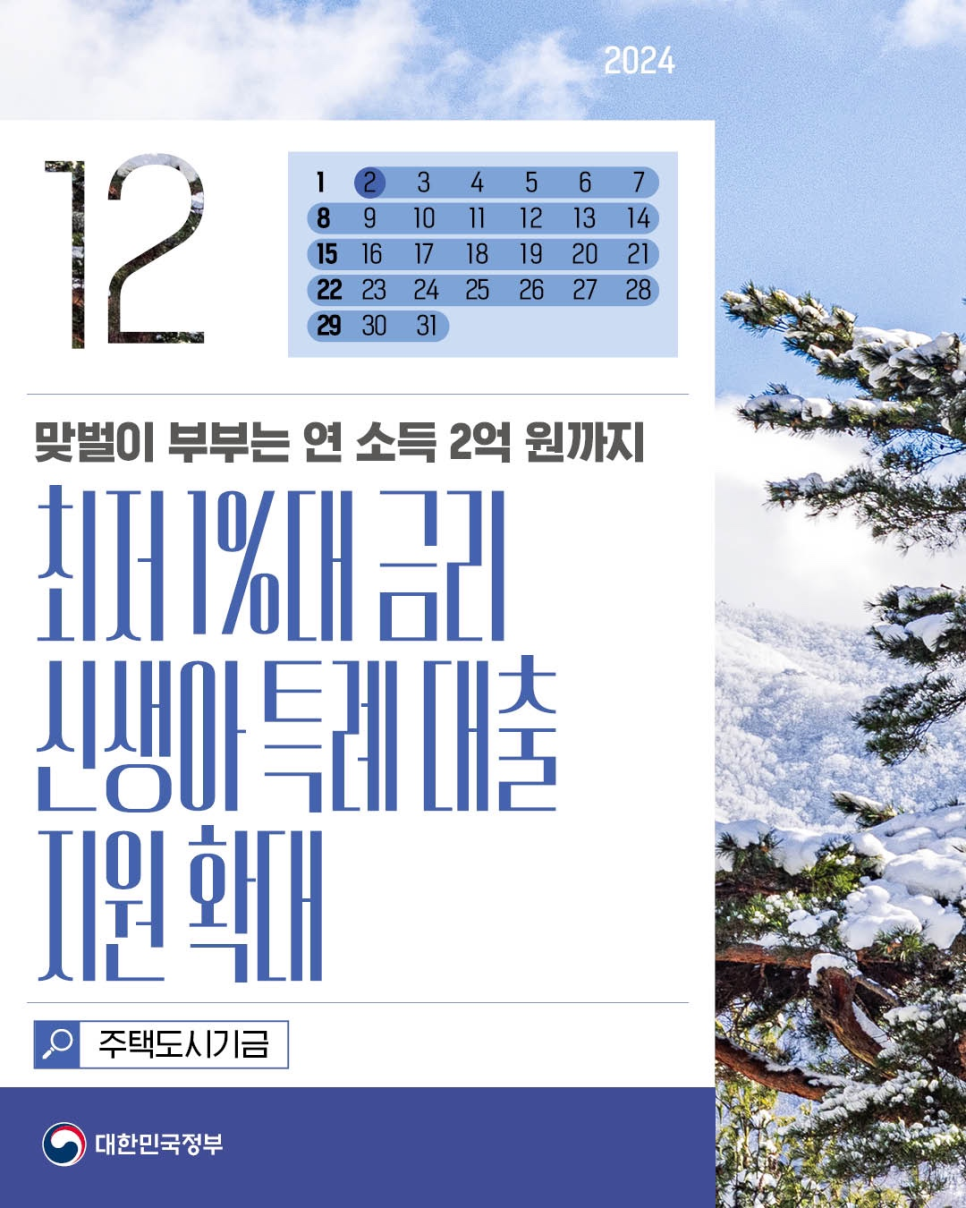 12월부터 달라지는 정책 - 최저1%대 금리 신생아 특례 대출 지원 확대