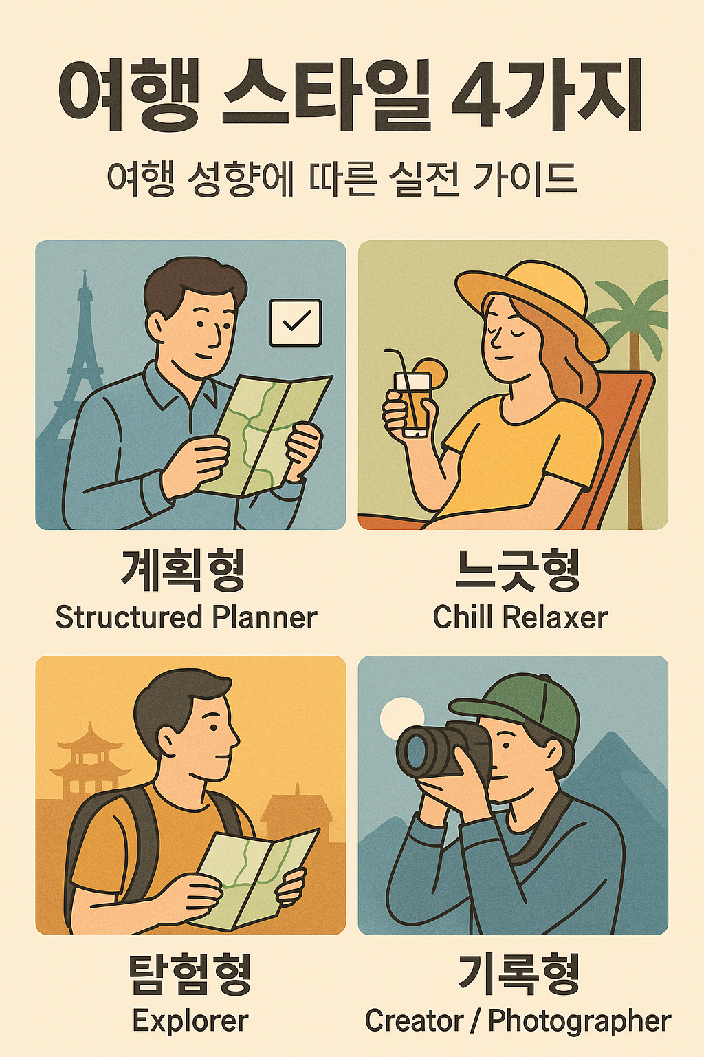 여행 스타일 4가지 비유 이미지