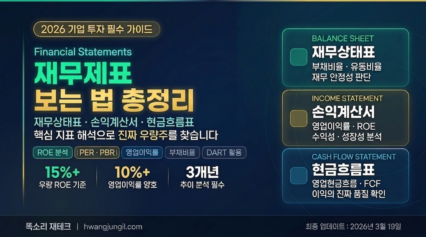 "2026년 재무제표 보는 법 총정리 – 재무상태표 손익계산서 현금흐름표 핵심 지표 해석"