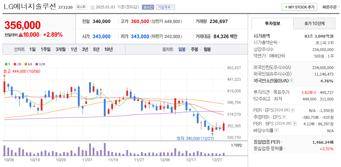 ESS 관련주 LG에너지솔루션 주가 차트