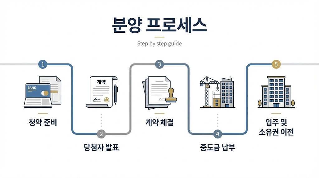 아파트 분양 프로세스 단계를 시각화한 로드맵 가이드 이미지