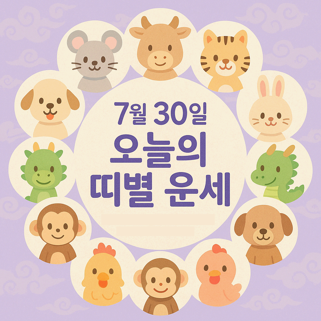 7월 30일 띠별 오늘의 운세1950~2020년생 운세 총정리 행운색상·방향 포함