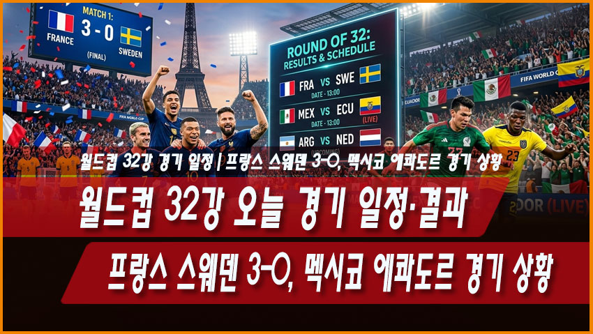 월드컵 32강 오늘 경기 일정&middot;결과｜프랑스 스웨덴 3-0, 멕시코 에콰도르 경기 상황