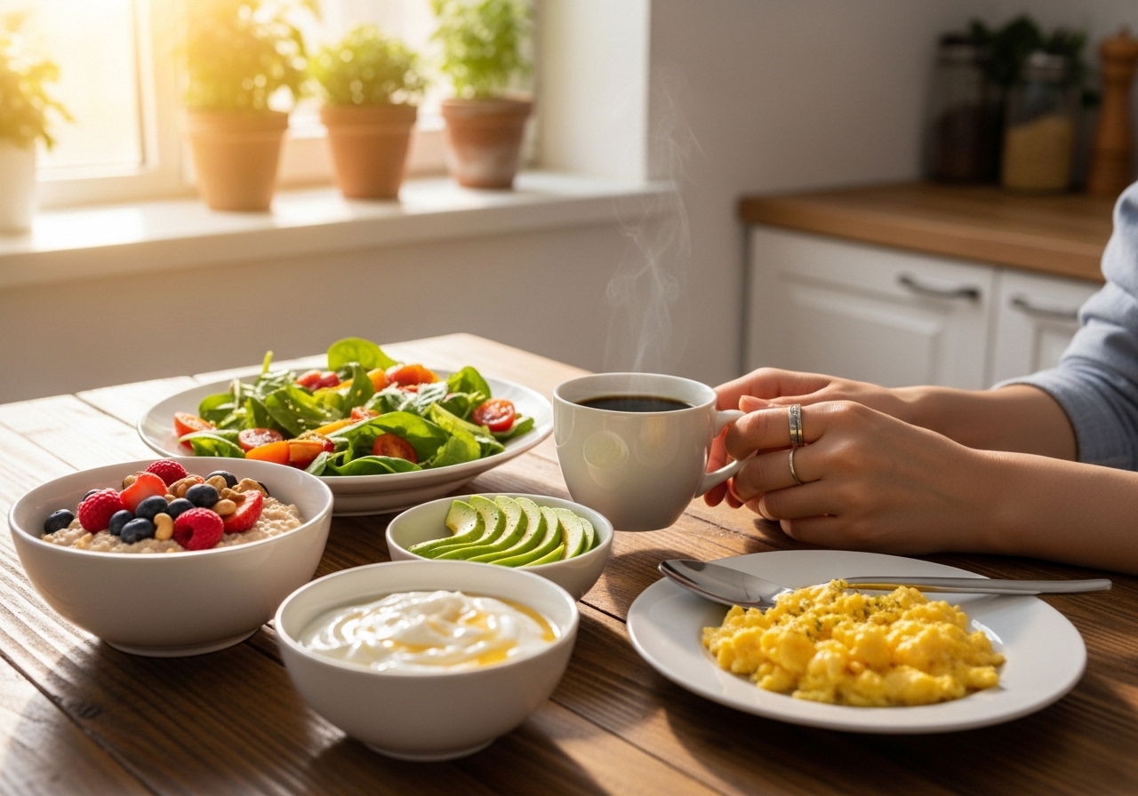 건강하고 균형 잡힌 아침 식단