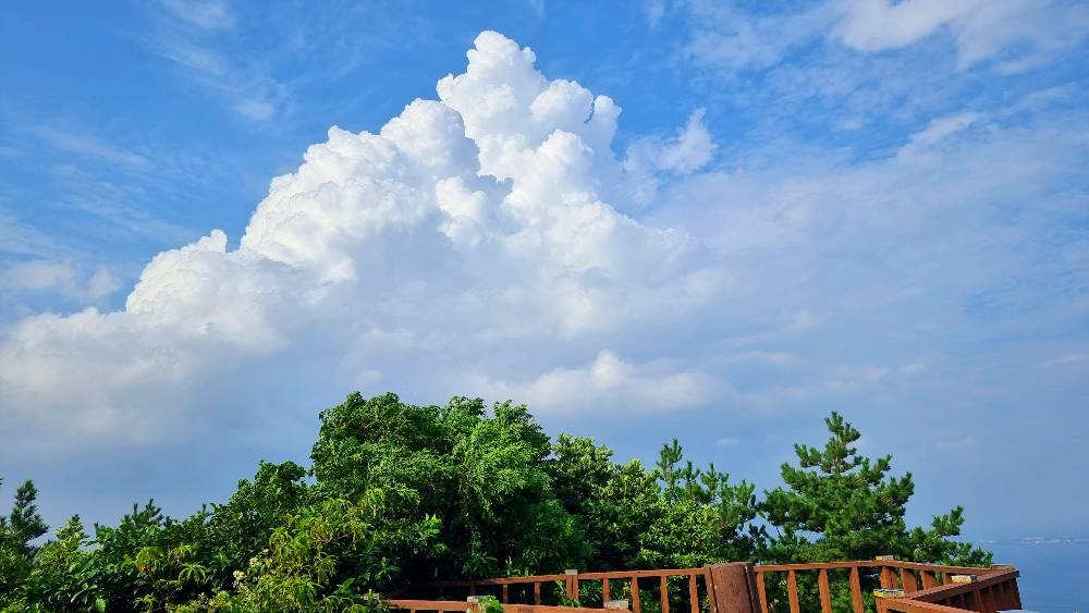 제주올레21코스 정상에서 보이는 거대한 뭉게구름