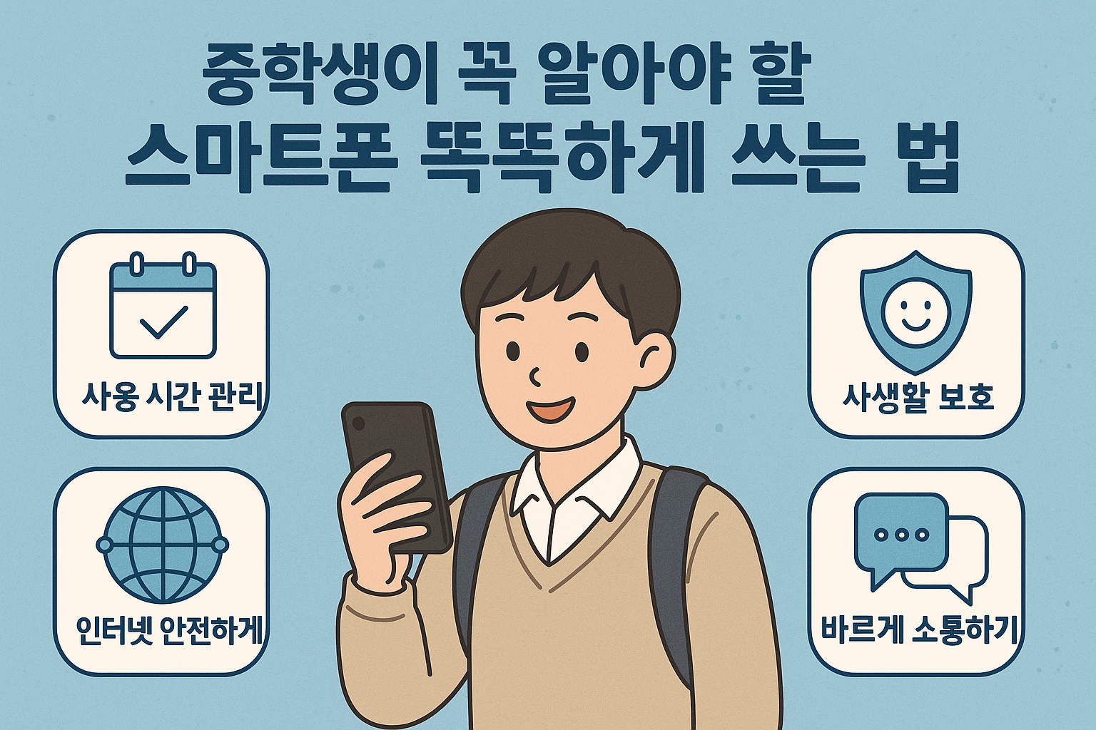 중학생-스마트폰-사용시간관리-사생활보호-인터넷안전-바른소통-정보그림