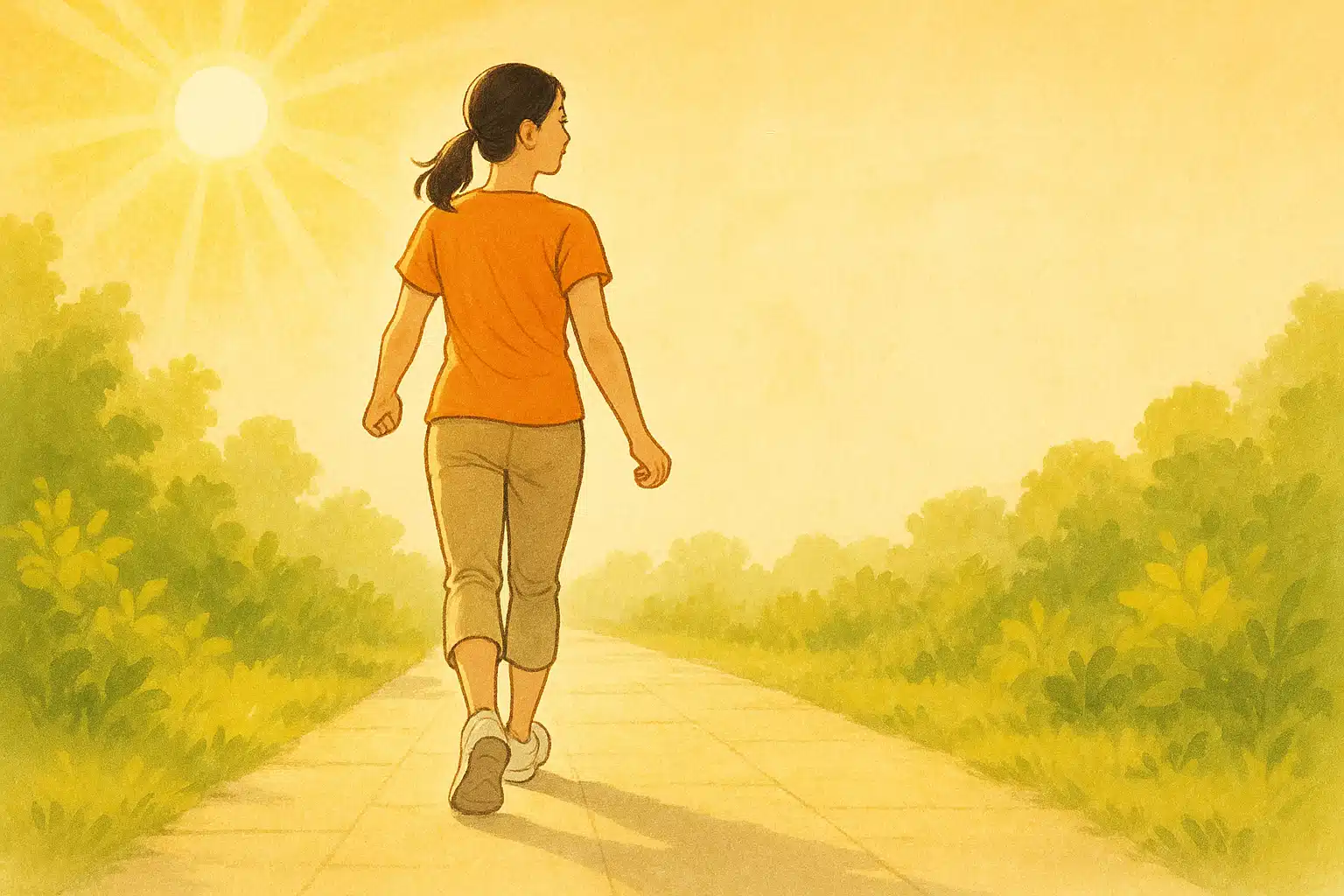 통증 없이 활기차게 걷는 여성의 뒷모습