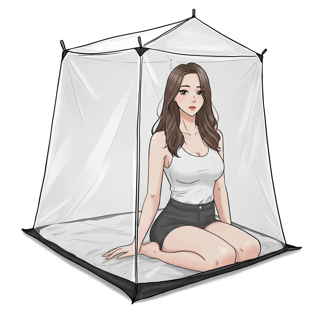 현관 모기장 안에 있는 여인3