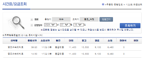 금오도 배시간표
