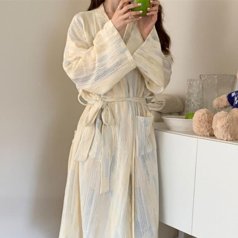 무드문 레몬그라스 요루면 긴팔 가운 로브 파자마 잠옷