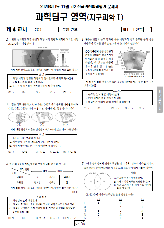 2020-11월-고2-모의고사-지구과학 1-기출문제-다운
