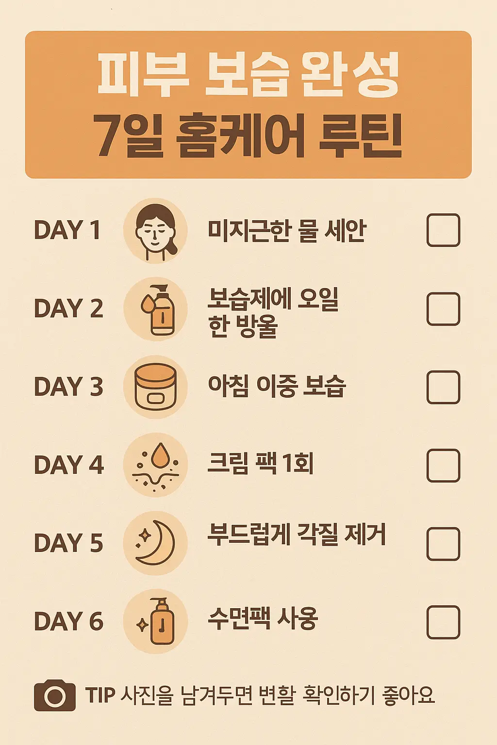7일 홈케어 보습 루틴 체크리스트