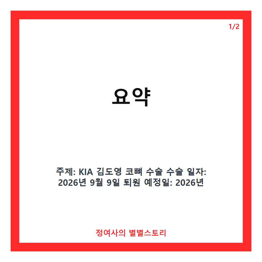 KIA 김도영 코뼈 수술 완료와 퇴원 예정, 1군 엔트리 유지하며 아시안게임 출전 여부는 회복 후 결정 카드뉴스 1