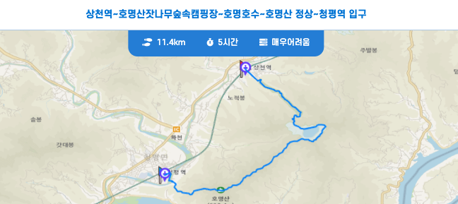 경기둘레길 가평 22코스 지도 상천역 청평역 입구 구간 등산 트레킹 날씨 정보